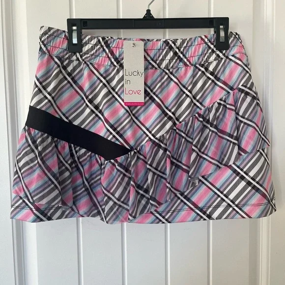 Lucky in Love Pink and Blue Ruffled A-Line Skirt - Picture 6 of 7